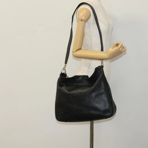 GUCCI Bamboo Hand Bag Leather 2way Black Gold 001 1781 1577 Auth - Picture 1 of 15